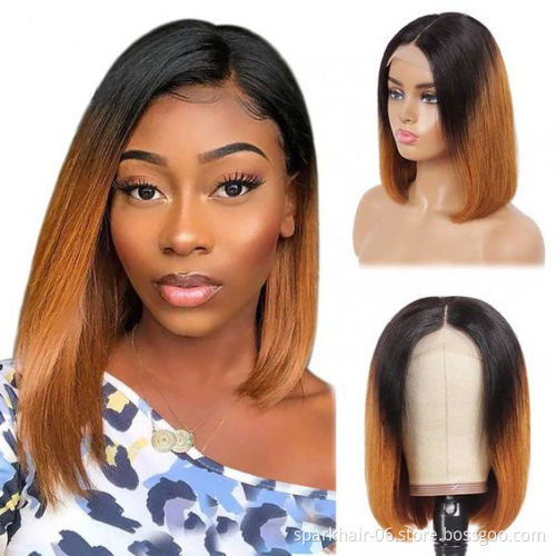 Hot Selling Short Bob Wigs 1B/30 Peruvian Human Hair Lace Front Closure Short Cute Bob Wig Straight Human Hair Bob Lace Wig